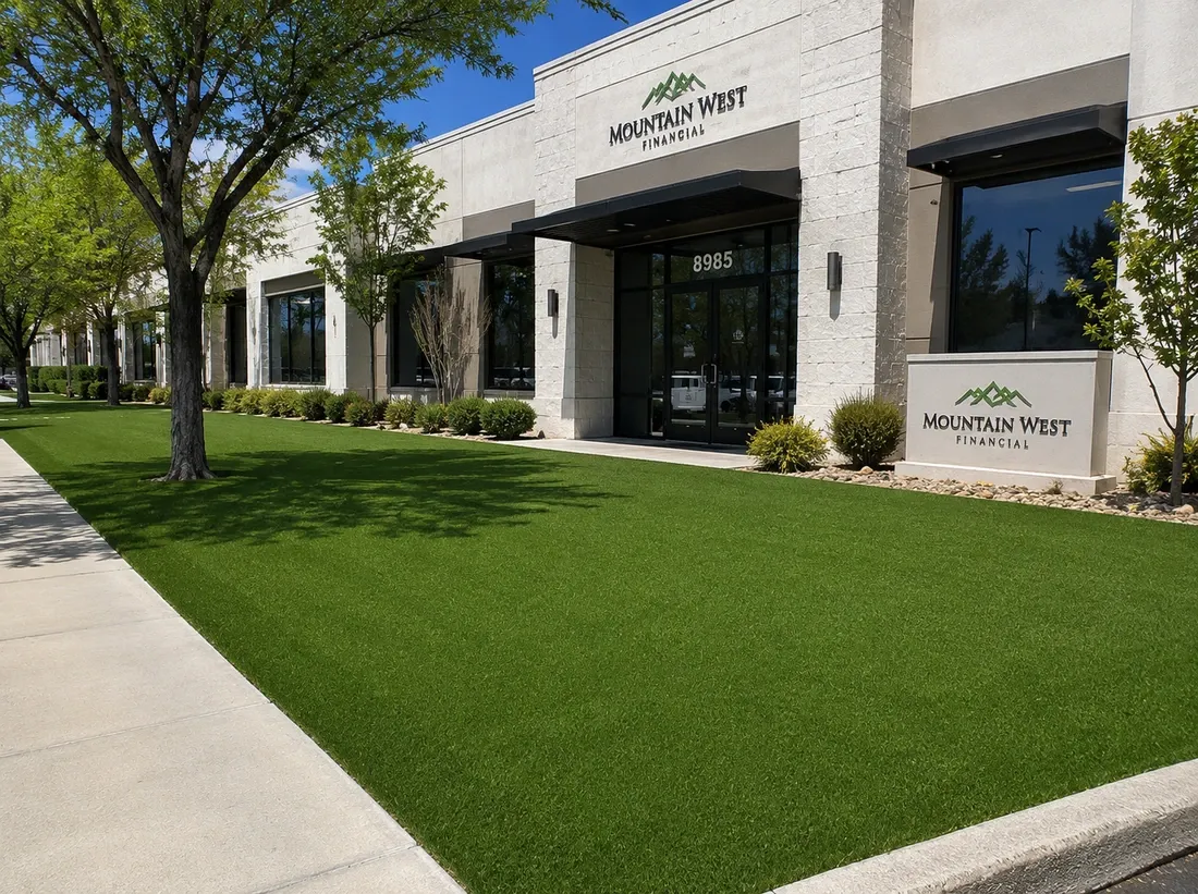 Commercial artificial turf at a business entrance