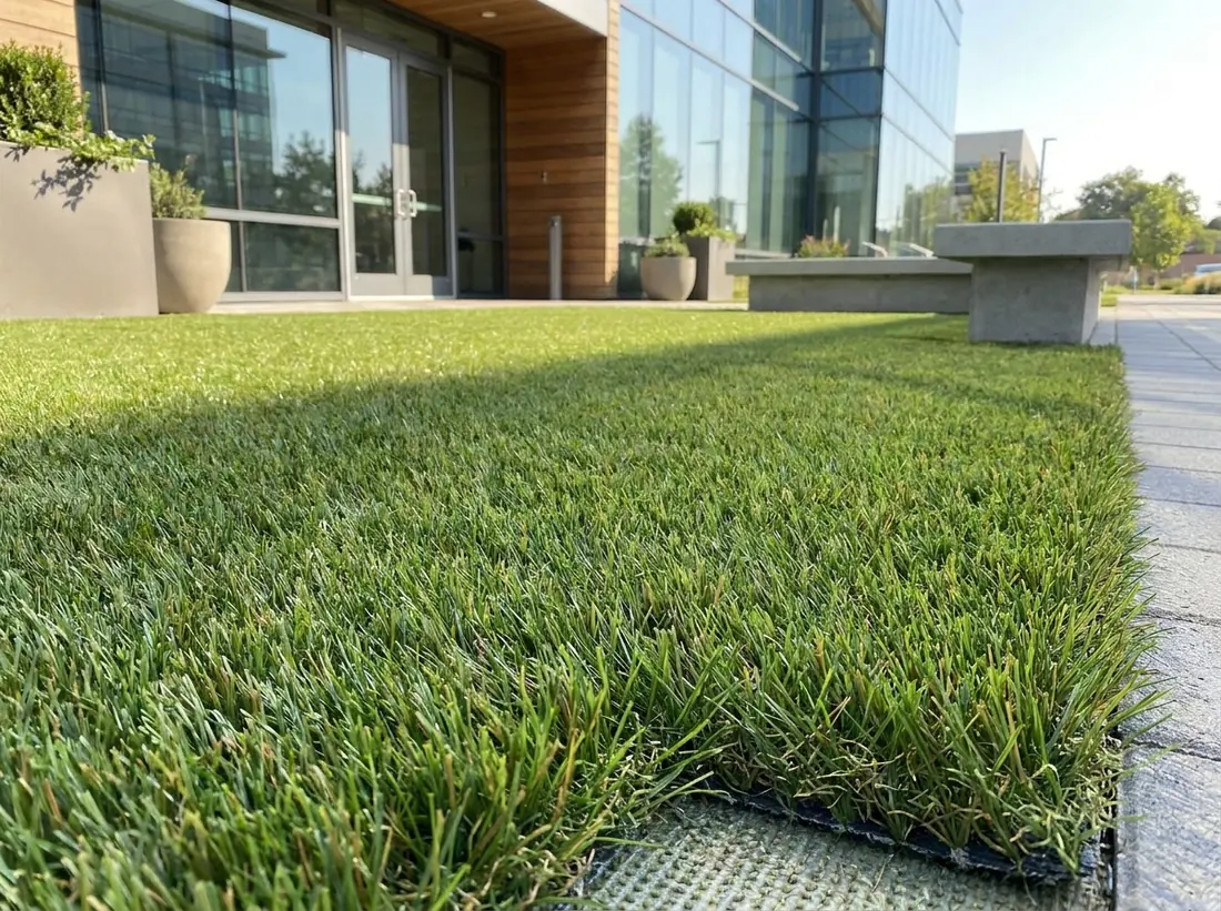 Commercial artificial turf at a business entrance
