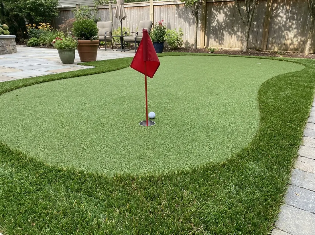 Backyard putting green turf installation