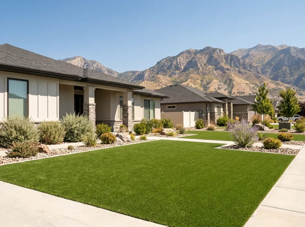 Artificial turf project in a Utah yard by The Turf Yard