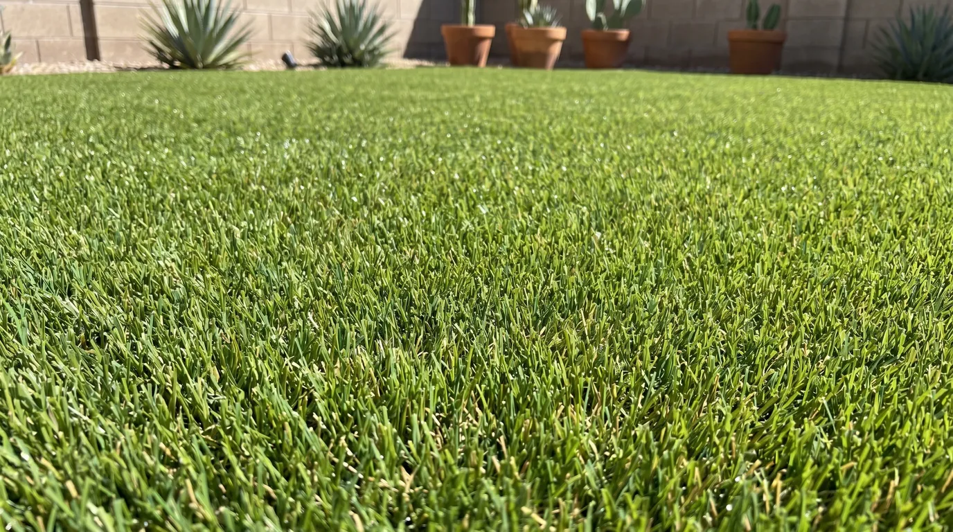 Fresh, upright, clean artificial turf after rinsing and brushing