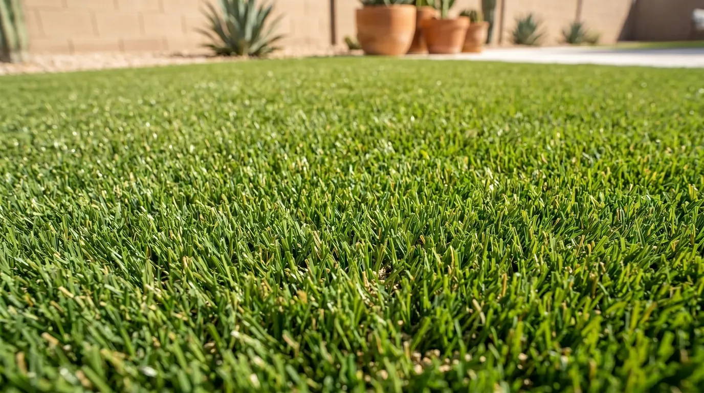 Clean, fresh artificial turf in a tidy backyard pet area