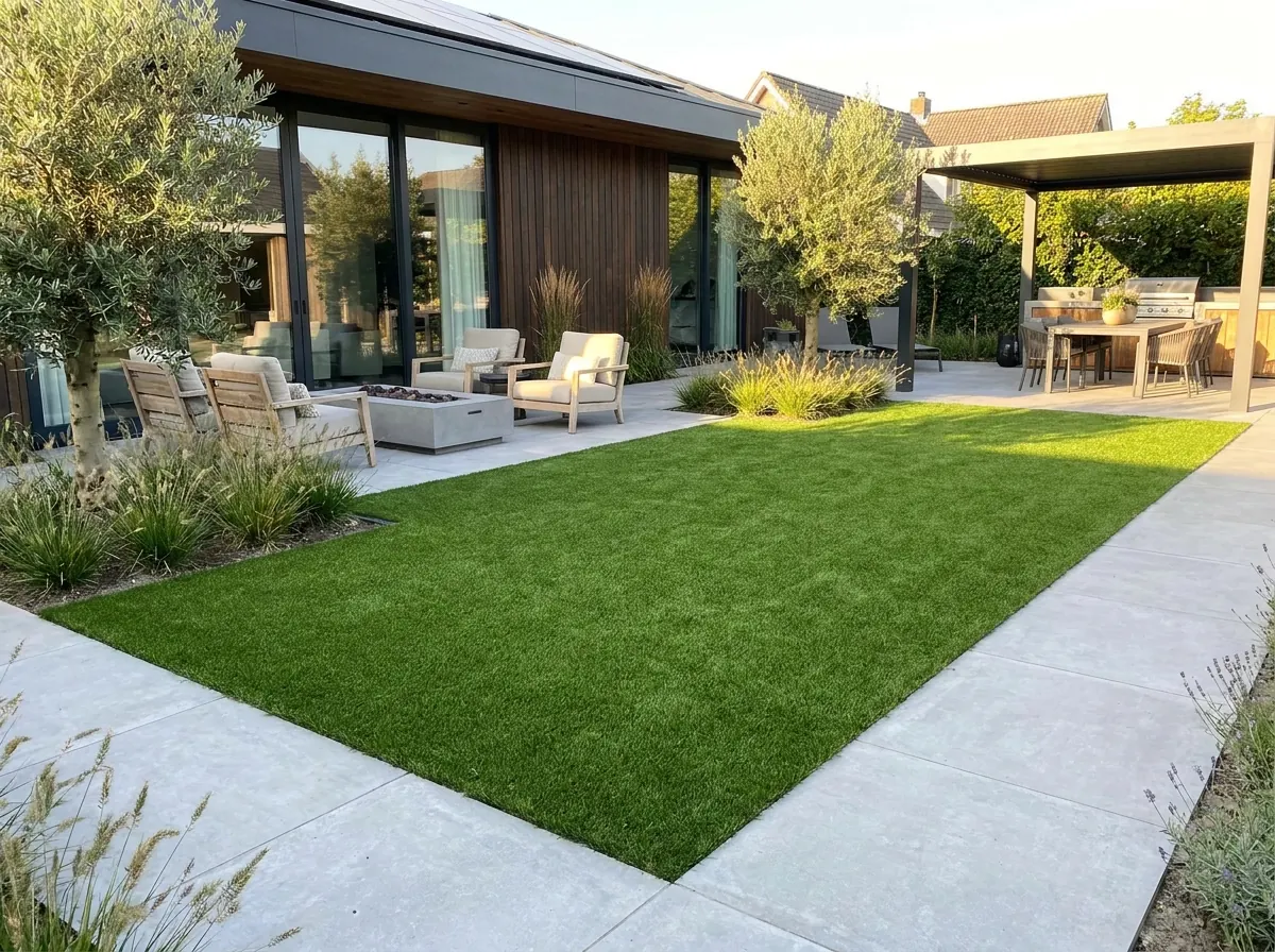 Premium residential backyard with artificial turf